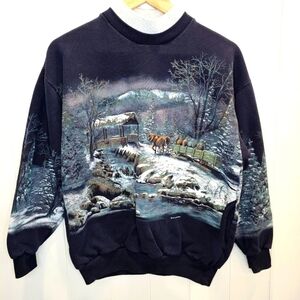 Vintage Art Unlimited Scenic Winter Landscape Sweatshirt Women's Size M 1990's